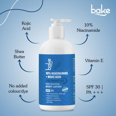 Bake Cosmetics:   10% Niacinamide Body Lotion SPF 30 PA+++ with Kojic Acid