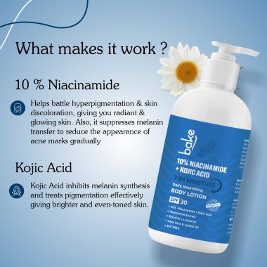Bake Cosmetics:   10% Niacinamide Body Lotion SPF 30 PA+++ with Kojic Acid
