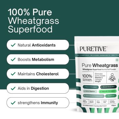 Puretive: Wheatgrass Powder | For Energy, Detox, Immunity Booster, Skin Health
