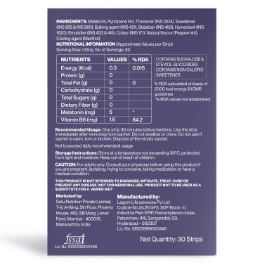SETU: Sleep Restore Melatonin 5mg - 30 Orally Dissolving Strips (Pack of 4) | Plant Based 5 mg Melatonin | Promotes Relaxation & Sleep, Eases Jet Lag Strain, Non-Habit Forming | Tasty Mint Flavor