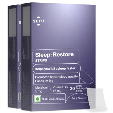 SETU: Sleep Restore Melatonin 5mg - 30 Orally Dissolving Strips (Pack of 2) | Plant Based 5 mg Melatonin | Promotes Relaxation & Sleep, Eases Jet Lag Strain, Non-Habit Forming | Tasty Mint Flavor