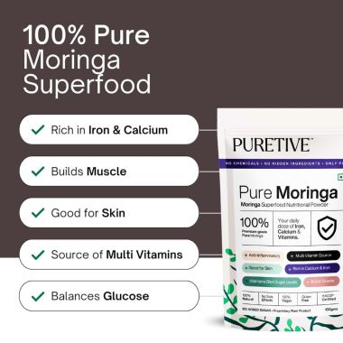 Puretive: Moringa / Drumstick Leaf Powder | Natural source of Iron, Calcium & Vitamins