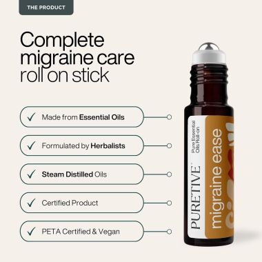 Puretive: Migraine Roll On 100% PURE ESSENTIAL OILS, Natural, Skin Friendly, Liquid Balm |