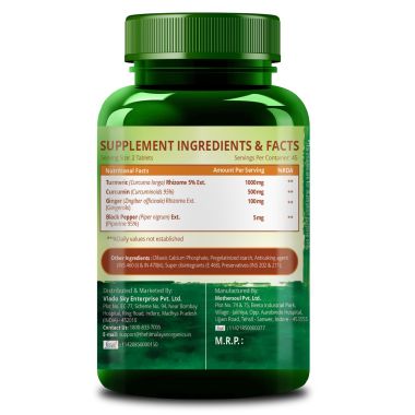 Vlado's Himalayan Organics: Vlado's Himalayan Organics Curcumin With Biopiperine 1500mg Tablets With 95% Curcuminoids Supplements For Better Absorption | Good For Skin & Joint pains - 90 Veg Tablets