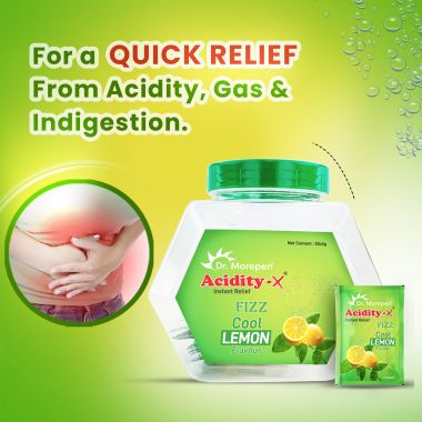 Dr. Morepen: Acidity-X Fizz for Indigestion, Acidity & Gas Relief, Tangy Lemon Flavour - 50 Sachets