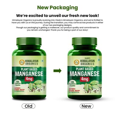 Vlado's Himalayan Organics: Plant Based Manganese 4mg Supplement | Trace Mineral Supplement for Connective Tissue and Bones | Good For Skeletal Health Support - 120 Veg Capsules