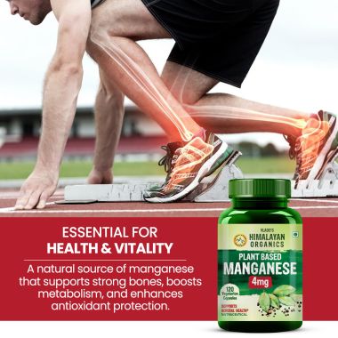 Vlado's Himalayan Organics: Plant Based Manganese 4mg Supplement | Trace Mineral Supplement for Connective Tissue and Bones | Good For Skeletal Health Support - 120 Veg Capsules