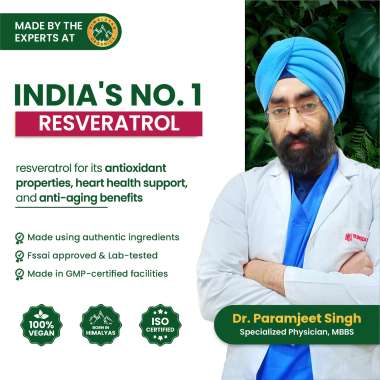 Vlado's Himalayan Organics: Resveratrol 255mg with Grape Seed Extract Supplement | Support Heart And Skin Health | Powerful Anti-oxidant for Anti-Ageing - 60 Veg Capsules