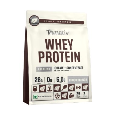 TruNativ: Whey protein powder | Blend with Isolate and Concentrate | 26g Protein | 6g BCAA | No added Sugar | Choco Crunch (907g / 2lbs)