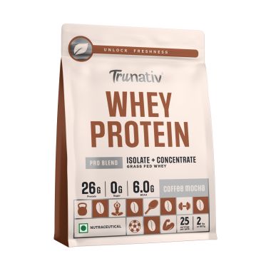 TruNativ: Whey protein powder | Blend with Isolate and Concentrate | 26g Protein | 6g BCAA | No added Sugar| Coffee Mocha (907g / 2lbs)
