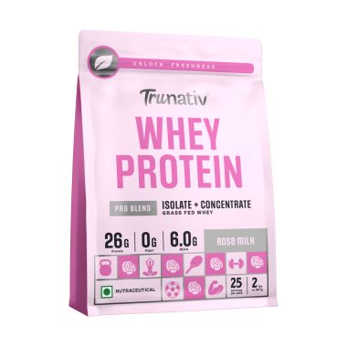 TruNativ: Whey protein powder | Blend with Isolate and Concentrate | 26g Protein | 6g BCAA | No added Sugar |Rose Milk (907g / 2lbs)