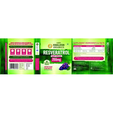 Vlado's Himalayan Organics: Resveratrol 255mg with Grape Seed Extract Supplement | Support Heart And Skin Health | Powerful Anti-oxidant for Anti-Ageing - 60 Veg Capsules