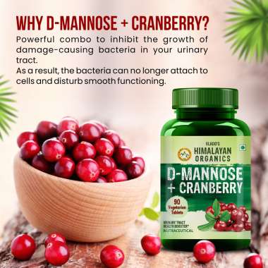 Vlado's Himalayan Organics: D-MANNOSE + CRANBERRY Antioxidant Rich Supplement for Kidney Health & Urinary Tract Infection - 90 Tablets