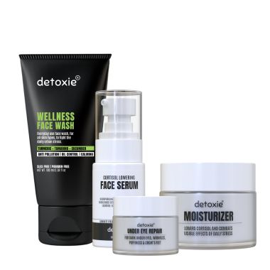 Detoxie: Detoxie | Wellness & Anti-Stress Combo | Face Serum 30ml +Moisturizer 50g +Under Eye Cream 15g + Face Wash 100ml