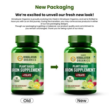 Vlado's Himalayan Organics: Plant Based Iron Supplement with Folate | Blood Builder | Whole Food | 90 Veg Capsules