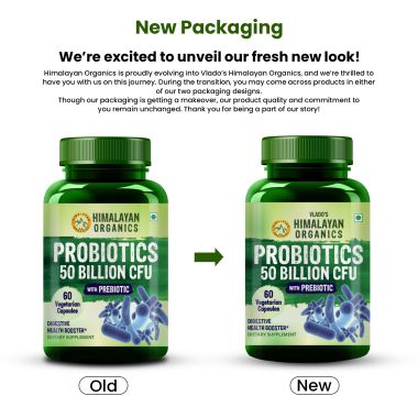 Vlado's Himalayan Organics: Probiotics Supplement 50 Billion CFU with Prebiotics 150mg for Digestion, Gut Health & Immunity - 60 Veg Capsules