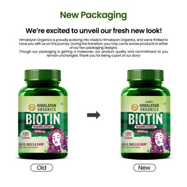 Vlado's Himalayan Organics: Biotin 10,000 mcg Supplement with Keratin, Amino Acids & Multivitamin - 120 Veg Tablets
