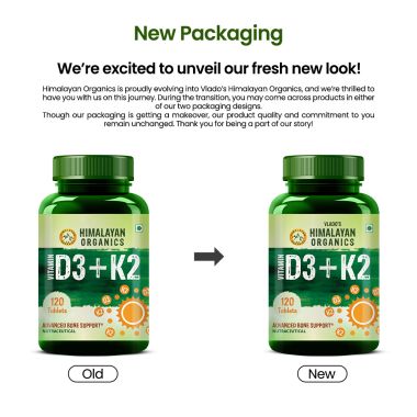 Vlado's Himalayan Organics: Vitamin D3 with K2 As MK7 Supplement- 120 Veg Tablets