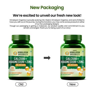 Vlado's Himalayan Organics: Calcium Magnesium Zinc Vitamin D3 & B12- 120 Vegetarian Tablets
