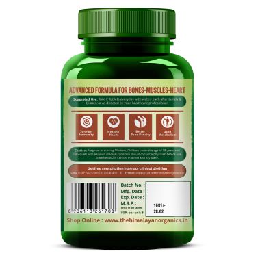 Vlado's Himalayan Organics: Plant Based Calcium Magnesium + Zinc | Vitamin D3+k2 Supplement For Stronger Bones | Boost Immunity | Healthy Heart | Muscle Growth - 60 veg Tablet