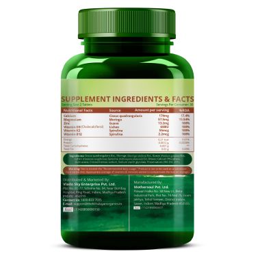 Vlado's Himalayan Organics: Plant Based Calcium Magnesium + Zinc | Vitamin D3+k2 Supplement For Stronger Bones | Boost Immunity | Healthy Heart | Muscle Growth - 60 veg Tablet