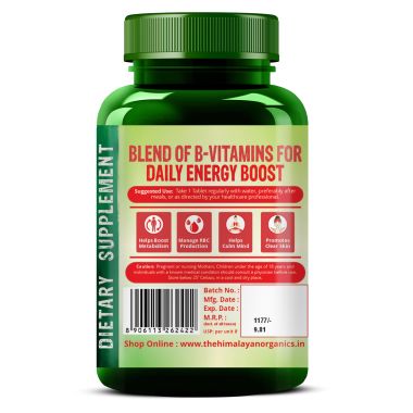 Vlado's Himalayan Organics: Vitamin B Complex with 100% RDA B1, B2, B3, B5, B6, B7, B9 & B12 | Hair Growth, Energy & Immunity | Youthful Skin - 120 Veg Tablets