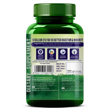 Vlado's Himalayan Organics: Probiotics Supplement 50 Billion CFU with Prebiotics 150mg for Digestion, Gut Health & Immunity - 60 Veg Capsules