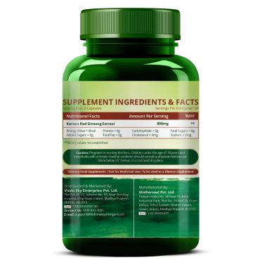 Vlado's Himalayan Organics: Korean Red Ginseng 1000mg/Serve 100 Veg Capsules