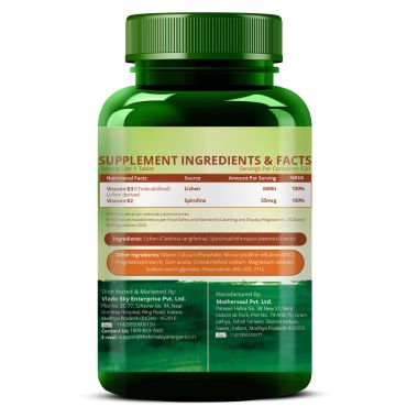 Vlado's Himalayan Organics: Vitamin D3 with K2 As MK7 Supplement- 120 Veg Tablets
