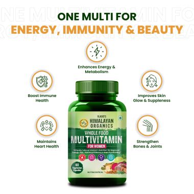 Vlado's Himalayan Organics: Whole Food Multivitamin for Women || With Natural Vitamins, Minerals, Extracts || Best for Energy, Brain, Bone Health || 60 Veg Capsules