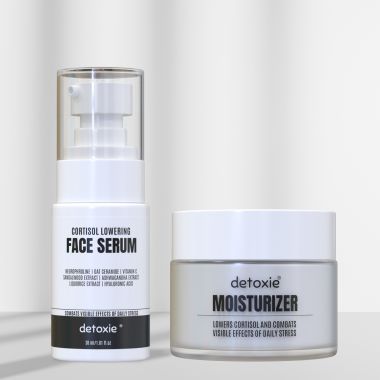 Detoxie: Detoxie | Cortisol Lowering AM & PM Duo | Cortisol Lowering Face Serum 30ml + Moisturizer 50g Combo
