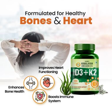 Vlado's Himalayan Organics: Vitamin D3 with K2 As MK7 Supplement- 120 Veg Tablets