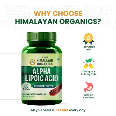 Vlado's Himalayan Organics: Alpha Lipoic Acid 300mg | Boost Liver Function, Healthy Blood Sugar, Antioxidant | 60 Veg Tablets