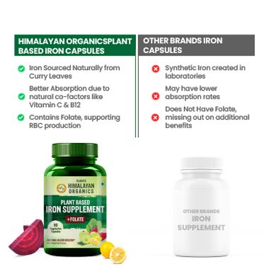 Vlado's Himalayan Organics: Plant Based Iron Supplement with Folate | Blood Builder | Whole Food | 90 Veg Capsules