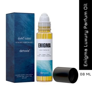 Detoxie: Detoxie | Enigma - Luxury Parfum Oil (Attar) | Non-Alcoholic| Long Lasting | Oud, Sugar, Vanilla, Amber, Tonka Bean & Rose | Unisex | 8 ml Rollon