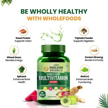 Vlado's Himalayan Organics: Whole Food Multivitamin for Men || With Natural Vitamins, Minerals, Extracts || Best for Energy, Brain, Heart Health & Eye Health || 60 Veg Capsules