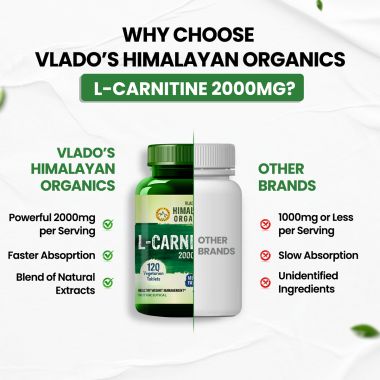 Vlado's Himalayan Organics: L-Carnitine 2000mg/Serve | Supports Muscle Recovery, Fat Burn & Energy | 120 Veg Tablets