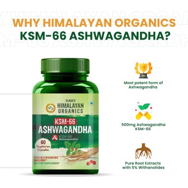 Vlado's Himalayan Organics: KSM - 66 Ashwagandha 1000Mg I KSM-66 I Boost Energy, Strength, Stamina | Helps Anxiety & Stress Relief For Men & Women (60 Capsules)