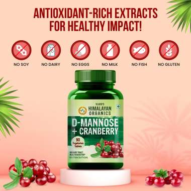 Vlado's Himalayan Organics: D-MANNOSE + CRANBERRY Antioxidant Rich Supplement for Kidney Health & Urinary Tract Infection - 90 Tablets