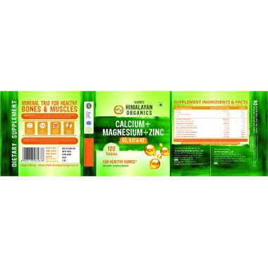 Vlado's Himalayan Organics: Calcium Magnesium Zinc Vitamin D3 & B12- 120 Vegetarian Tablets