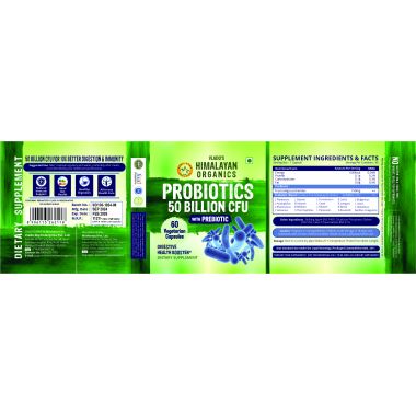 Vlado's Himalayan Organics: Probiotics Supplement 50 Billion CFU with Prebiotics 150mg for Digestion, Gut Health & Immunity - 60 Veg Capsules