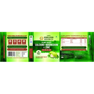 Vlado's Himalayan Organics: Plant Based Calcium Magnesium + Zinc | Vitamin D3+k2 Supplement For Stronger Bones | Boost Immunity | Healthy Heart | Muscle Growth - 60 veg Tablet