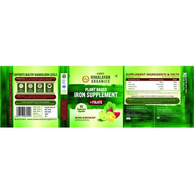 Vlado's Himalayan Organics: Plant Based Iron Supplement with Folate | Blood Builder | Whole Food | 90 Veg Capsules