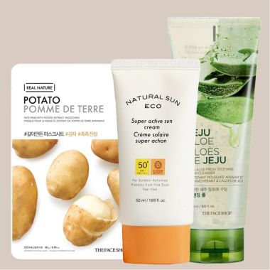 Kindlife: Real Nature Skin Care Trio: Potato Face Mask-50 Sun Cream & Aloe Cleanser (150 ml)