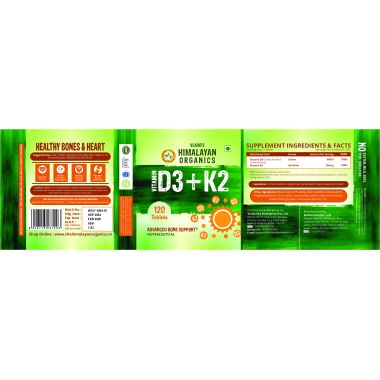 Vlado's Himalayan Organics: Vitamin D3 with K2 As MK7 Supplement- 120 Veg Tablets