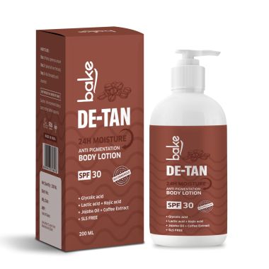Bake Cosmetics: De-Tan Anti Pigmentation Coffee Body Lotion with Kojic Acid, Glycolic Acid, Lactic Acid for Dark Spots, Pigmentation, Tanning & Tan Removal