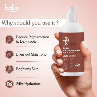Bake Cosmetics: De-Tan Anti Pigmentation Coffee Body Wash with Kojic Acid, Glycolic Acid, Lactic Acid for Dark Spots, Pigmentation, Tanning & Tan Removal