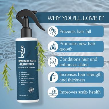 Bake Cosmetics: Rosemary Water Hair Growth Spray with Multi Peptides for Hair Fall Control,Damaged Hair & Hair Growth
