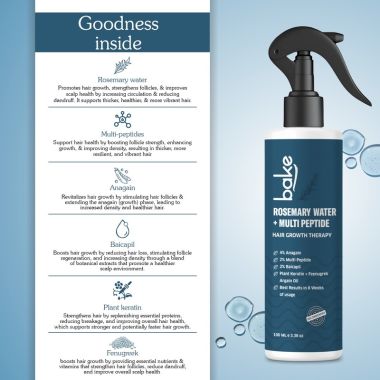 Bake Cosmetics: Rosemary Water Hair Growth Spray with Multi Peptides for Hair Fall Control,Damaged Hair & Hair Growth
