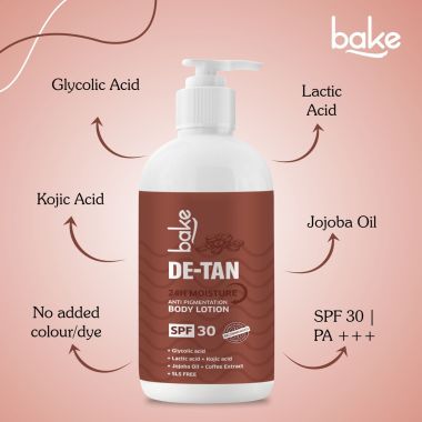 Bake Cosmetics: De-Tan Anti Pigmentation Coffee Body Lotion with Kojic Acid, Glycolic Acid, Lactic Acid for Dark Spots, Pigmentation, Tanning & Tan Removal
